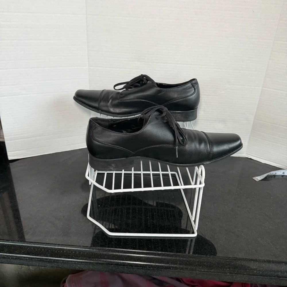 Calvin Klein Bram Black Textured Leather Cap Toe Oxfords Size 10